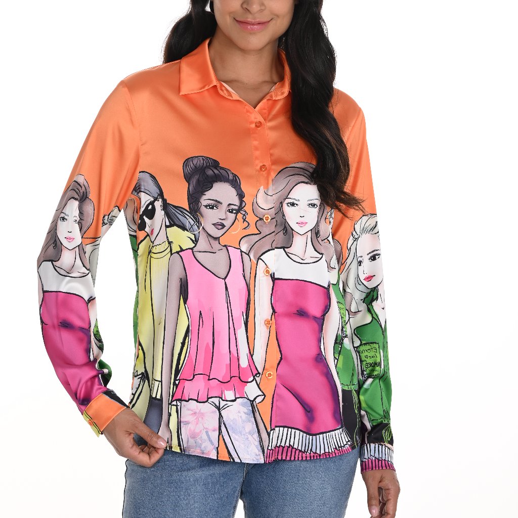 246263u Orange Multi Color Blouse By Frank Lyman